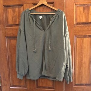 aerie Olive Green Hooded Pullover Sweatshirt